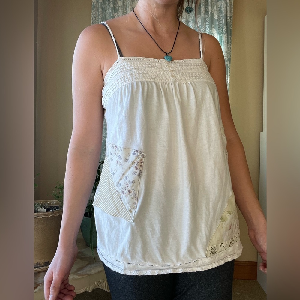 y2k patchwork white cottagecore cotton cami top upcycled